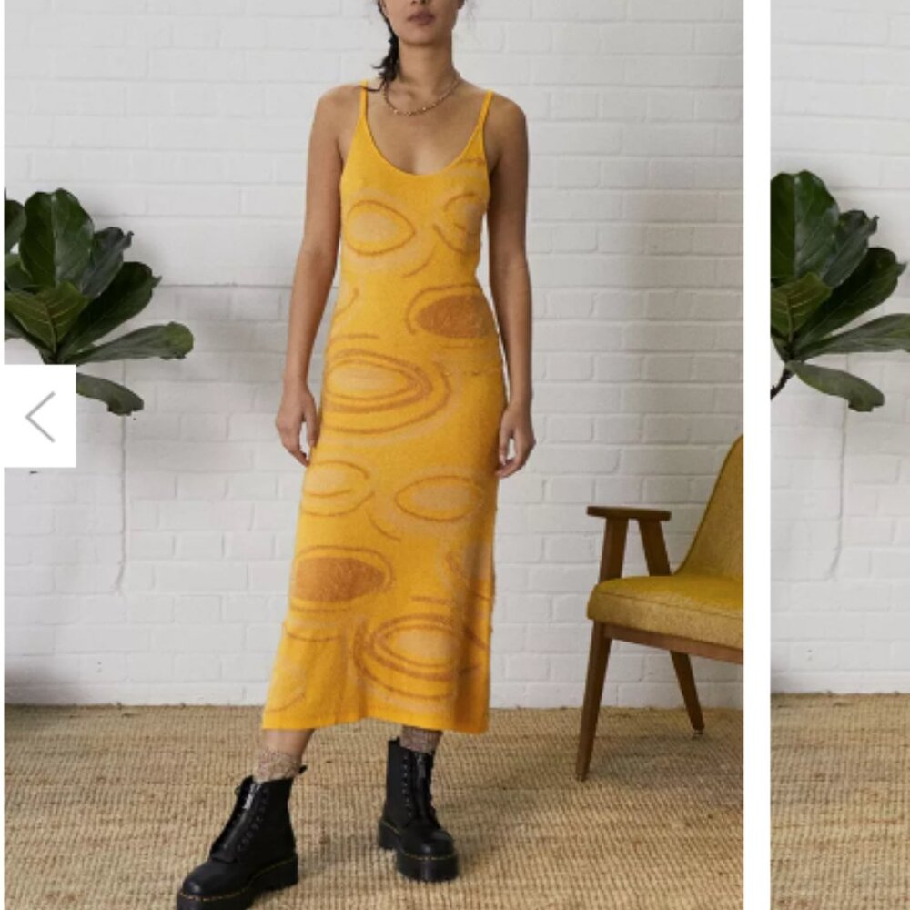 House of Sunny Hockney Yellow Knitted Bodycon Midi Dress